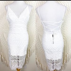 Lulus white spaghetti strap crochet bodycon dress